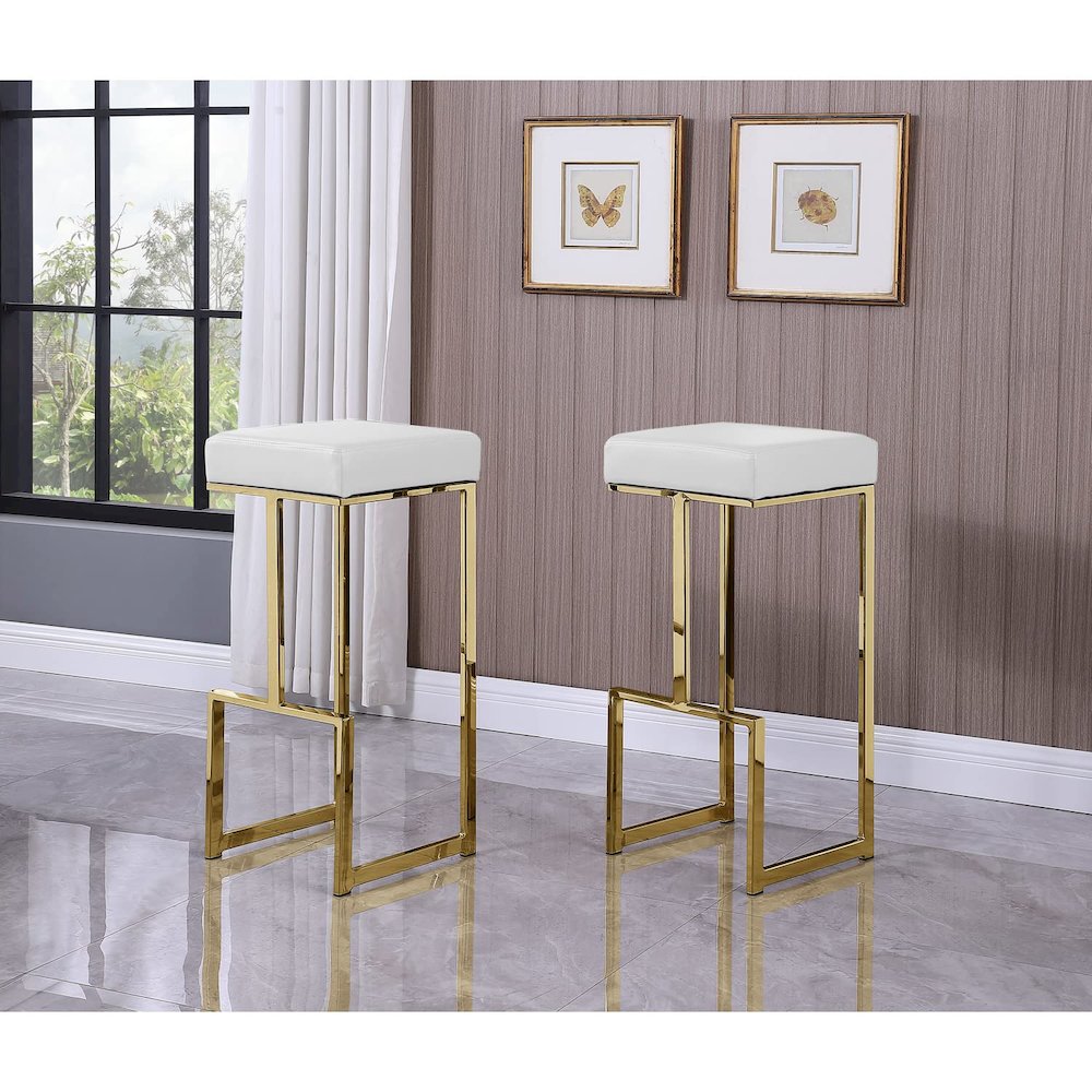 Dorrington Modern Faux Leather Backless Bar Stool in White/Gold (Set of 2)