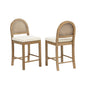 Counter Height Bar Chairs French Country Brown Rattan Back Beige Fabric Seat
