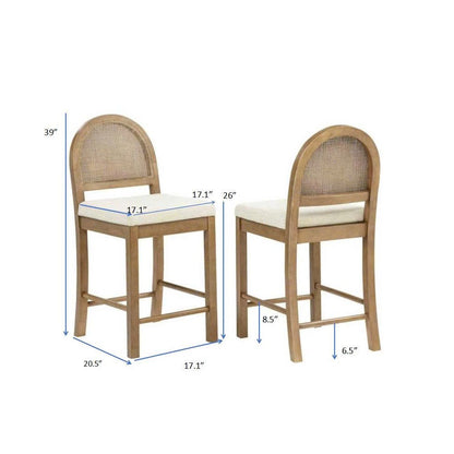 Counter Height Bar Chairs French Country Brown Rattan Back Beige Fabric Seat