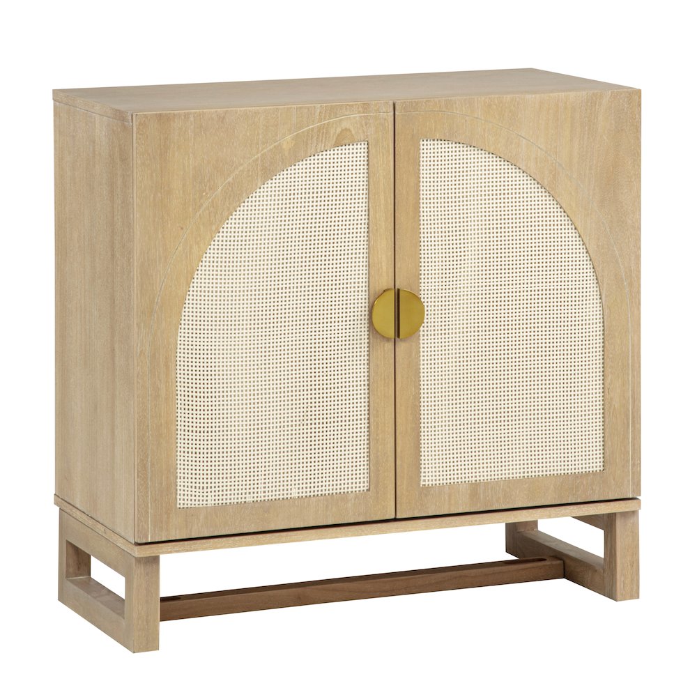 31" Wide 2-Door Accent Cabinet Natural Oak Wood Finish Boho Modern Sideboard