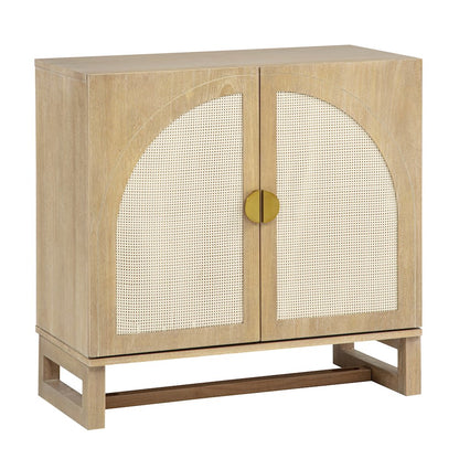31" Wide 2-Door Accent Cabinet Natural Oak Wood Finish Boho Modern Sideboard