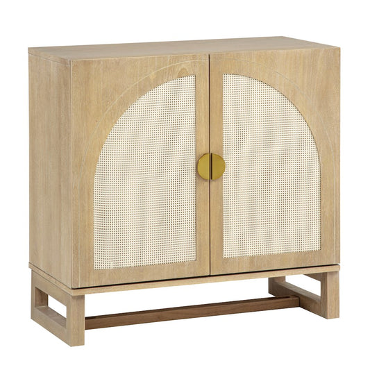 31" Wide 2-Door Accent Cabinet Natural Oak Wood Finish Boho Modern Sideboard