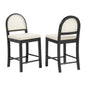 Counter Height Bar Chairs French Country Rattan Cane Back Beige Fabric Seat