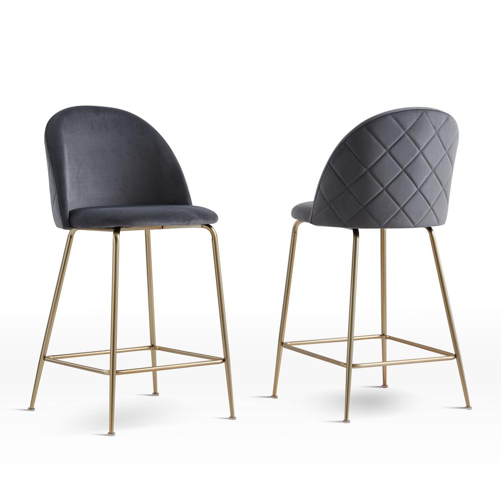 Miramar Dark Gray Velvet Metal Counter Height Bar Stools (Set of 2)
