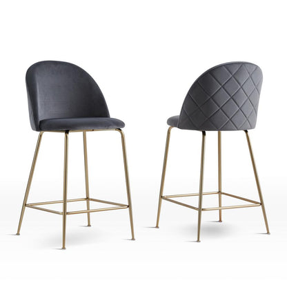 Miramar Dark Gray Velvet Metal Counter Height Bar Stools (Set of 2)