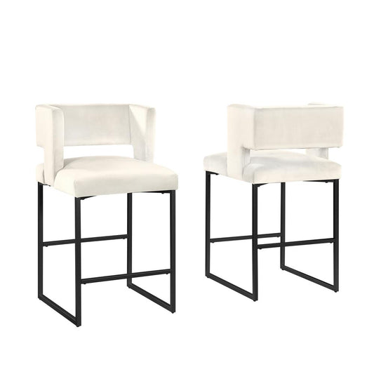 Lynx Cream Velvet Bar Stools in Matte Black (Set of 2)