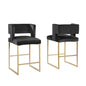 Lynx Black Velvet Bar Stools in Gold (Set of 2)