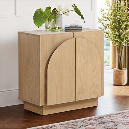 Questa Scandinavian Mid-Century 2-Door Cabinet with Arch Handles, Light Oak