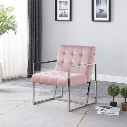 Beethoven 31.5" Velvet Accent Chair in Pink/Silver Plated