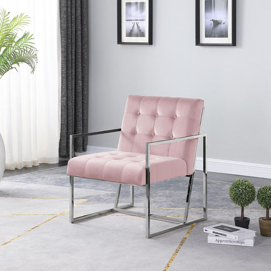 Beethoven 31.5" Velvet Accent Chair in Pink/Silver Plated