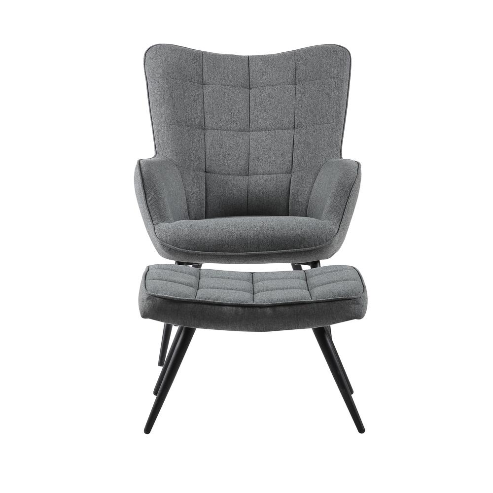 Best Master Furniture West China 29" Fabric Accent Chair and Ottoman Set in Gray