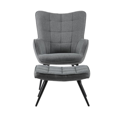 Best Master Furniture West China 29" Fabric Accent Chair and Ottoman Set in Gray