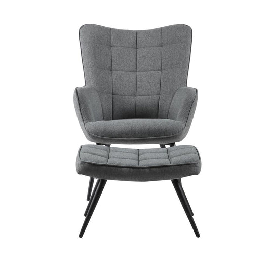 Best Master Furniture West China 29" Fabric Accent Chair and Ottoman Set in Gray