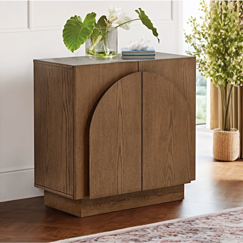 Questa Scandinavian Mid-Century 2-Door Cabinet with Arch Handles, Brown