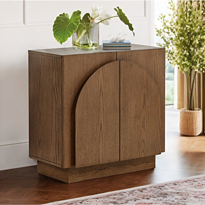 Questa Scandinavian Mid-Century 2-Door Cabinet with Arch Handles, Brown