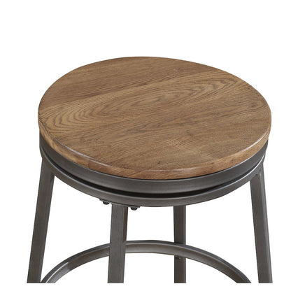 Stockton 30" Backless Metal Swivel Stool - Slate Grey - Golden Oak Seat