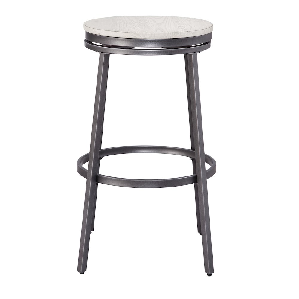 Stockton 30" Backless Metal Swivel Stool - Slate Grey - White Oak Seat