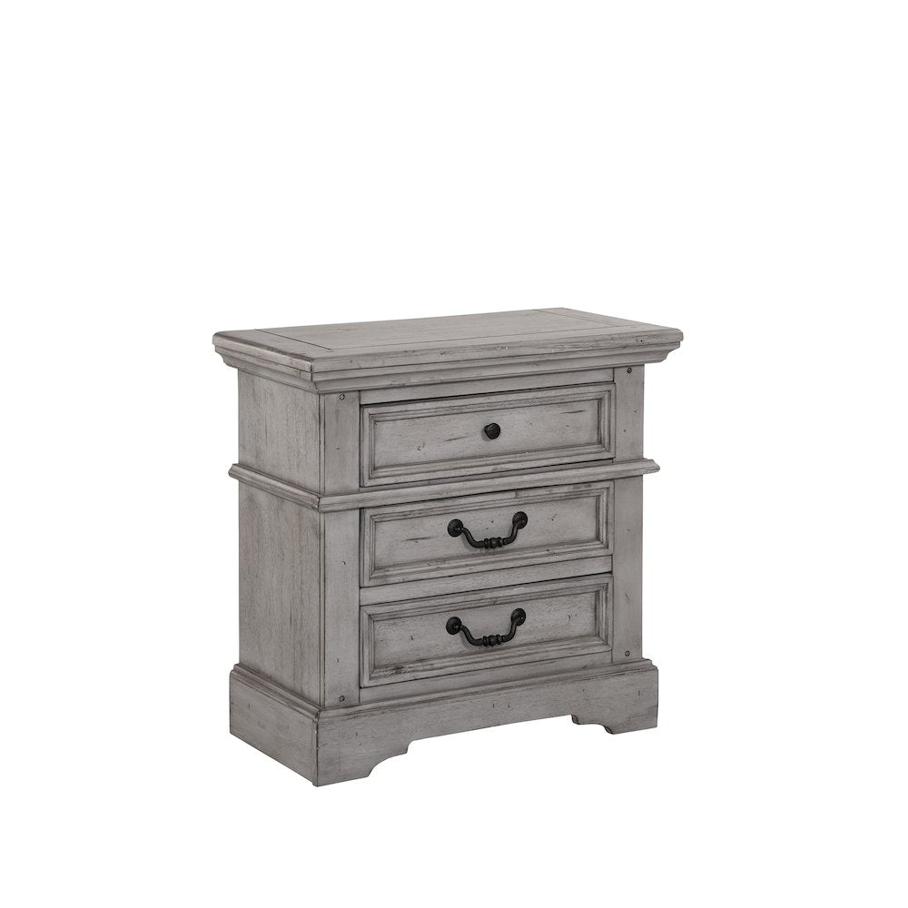 Stonebrook 3-Drawer Nightstand - Light Distressed Antique Gray