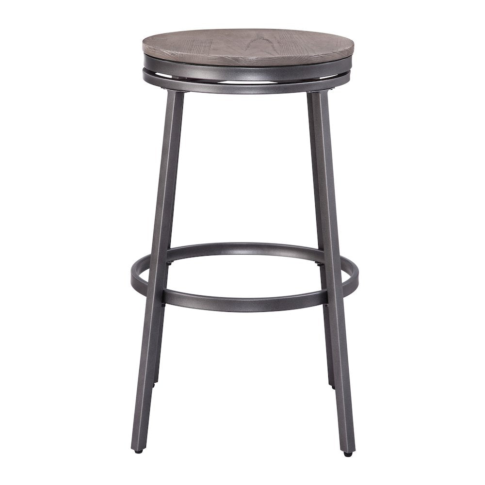 Stockton 30" Backless Metal Swivel Stool - Slate Grey - Grey Oak Seat