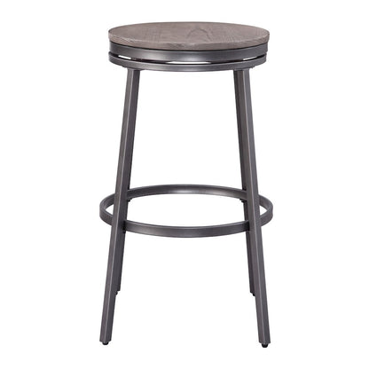 Stockton 30" Backless Metal Swivel Stool - Slate Grey - Grey Oak Seat