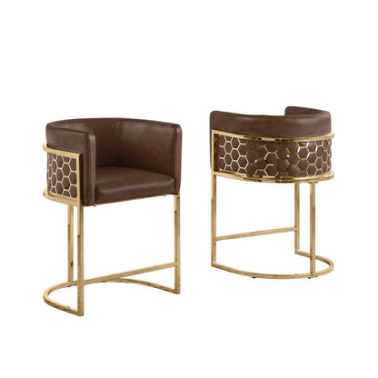 Mocha with Honeycomb Gold Base Barstool, Set of 1