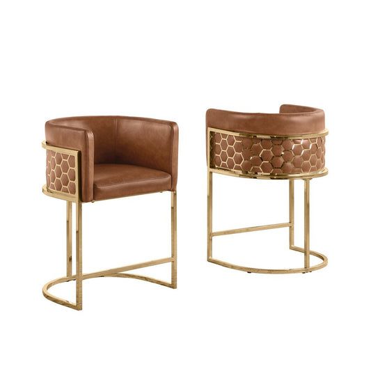Toffee with Honeycomb Gold Base Barstool, Set of 1
