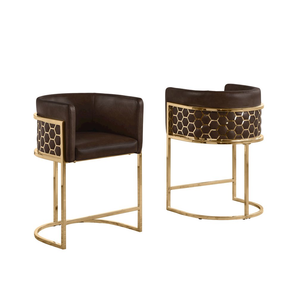 Espresso with Honeycomb Gold Base Barstool, Set of 1