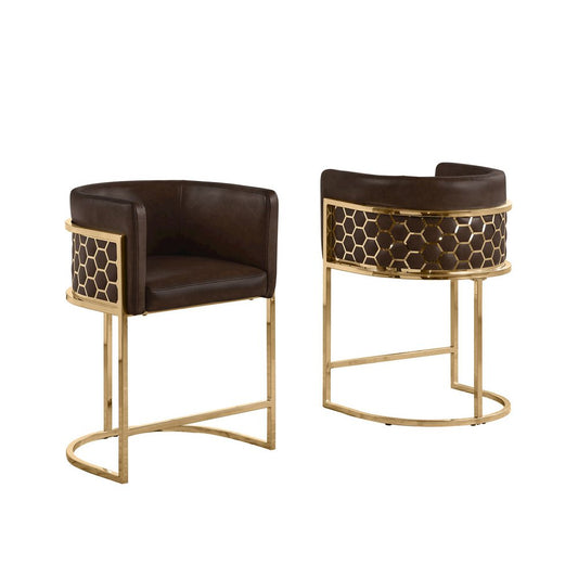 Espresso with Honeycomb Gold Base Barstool, Set of 1