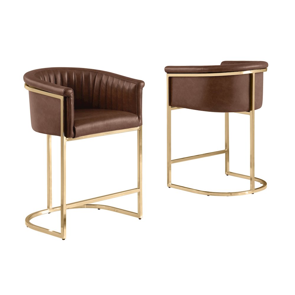 Single Leather-Aire Barstool Mocha with Gold Chrome Base
