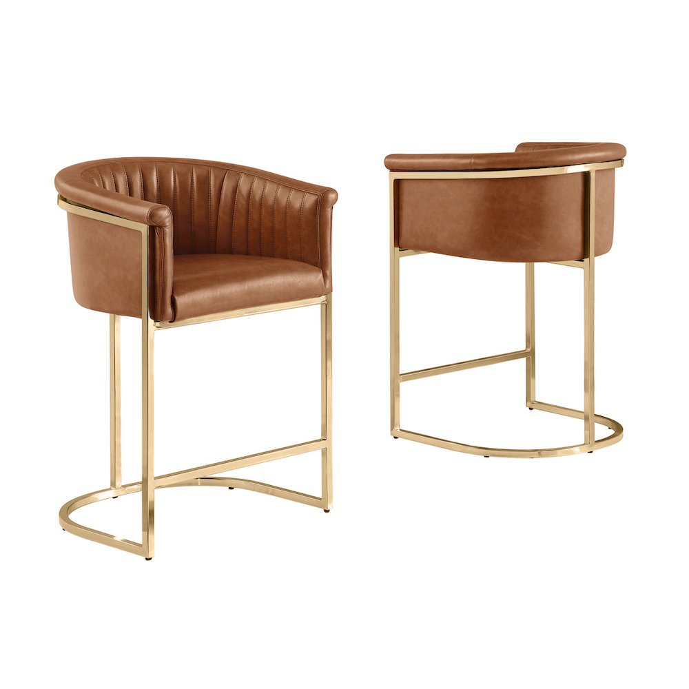 Single Leather-Aire Barstool Toffee with Gold Chrome Base