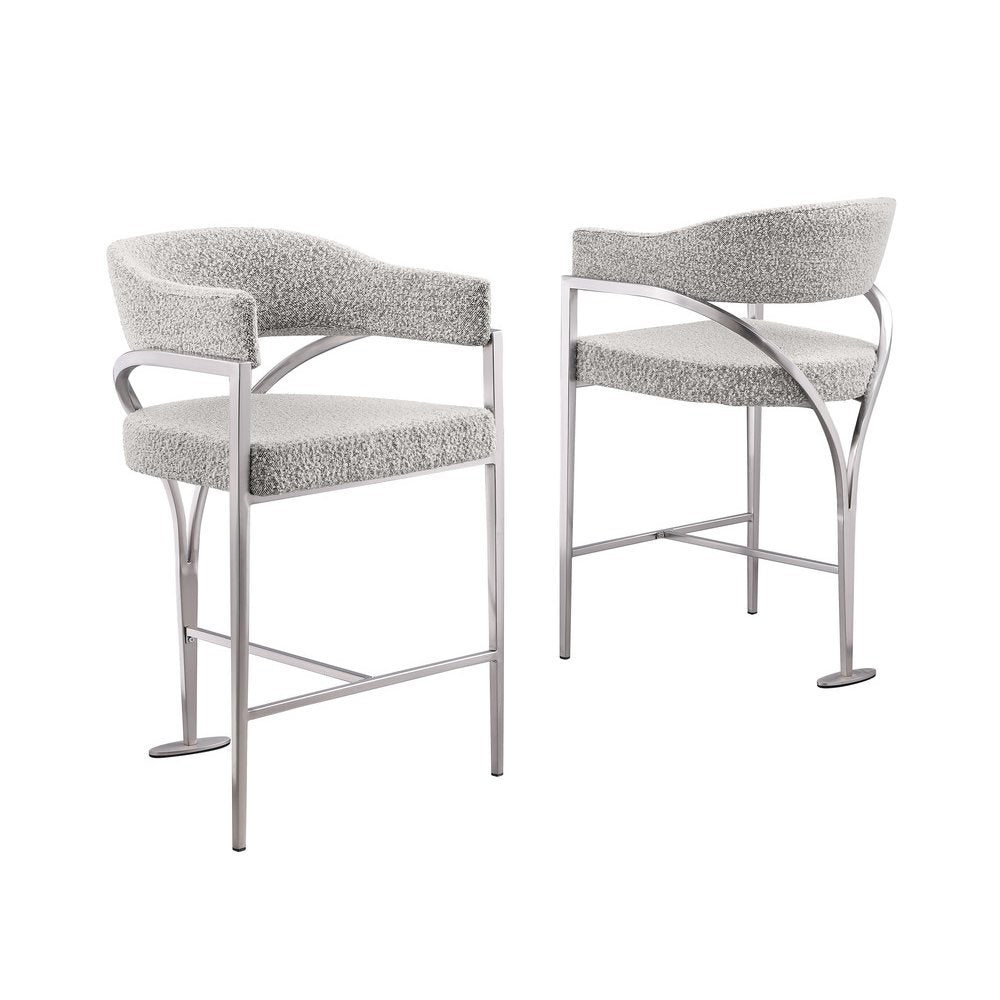 Single Boucle Fabric Barstool Rich Gray with Matte Gold Chrome Base