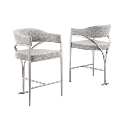 Single Boucle Fabric Barstool Rich Gray with Matte Gold Chrome Base