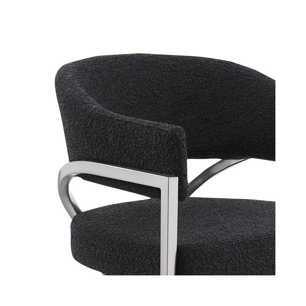 Single Boucle Fabric Barstool Black with Matte Gold Chrome Base