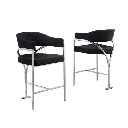 Single Boucle Fabric Barstool Black with Matte Gold Chrome Base