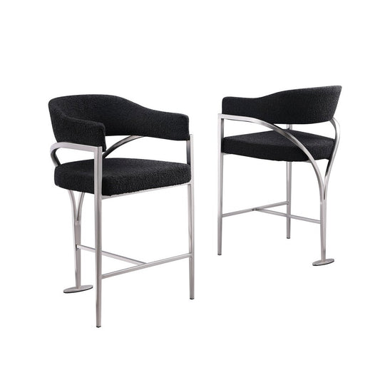 Single Boucle Fabric Barstool Black with Matte Gold Chrome Base