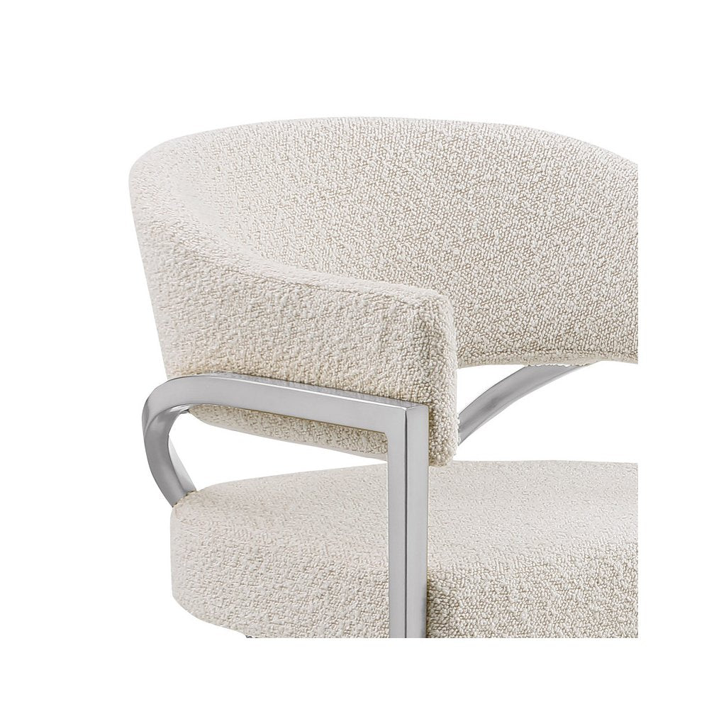 Single Boucle Fabric Barstool Cream with Matte Gold Chrome Base