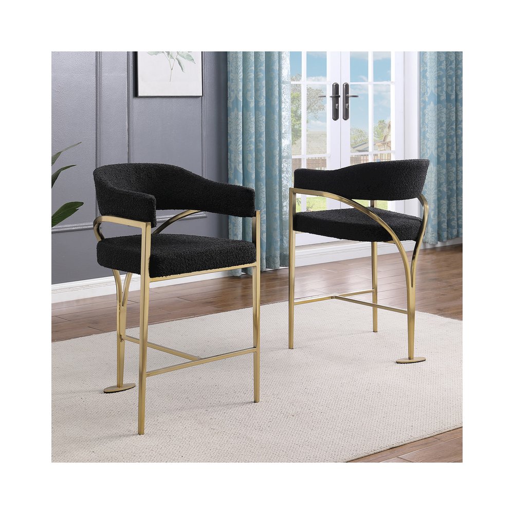 Single Boucle Fabric Barstool Black with Matte Gold Chrome Base
