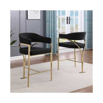 Single Boucle Fabric Barstool Black with Matte Gold Chrome Base