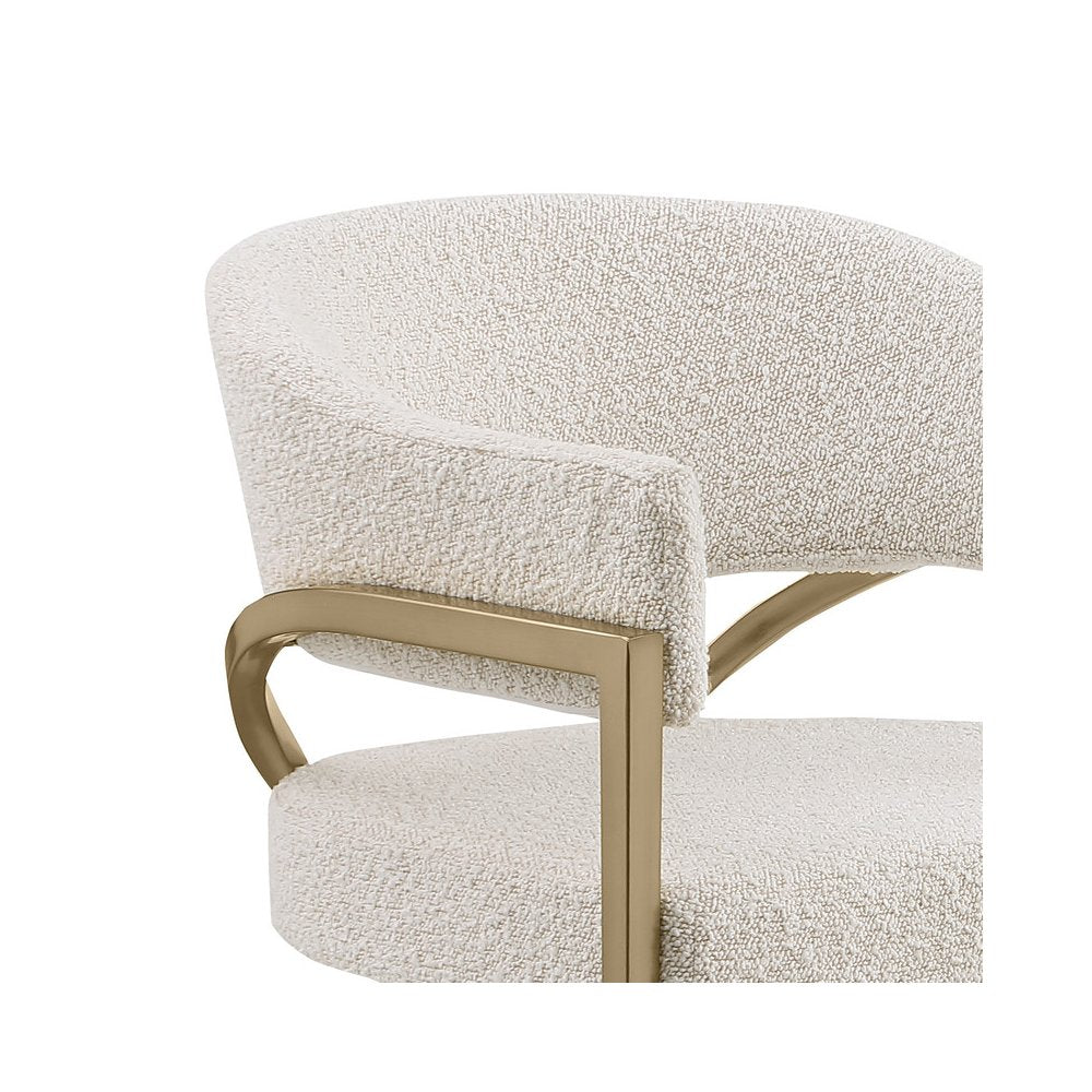Single Boucle Fabric Barstool Cream with Matte Gold Chrome Base