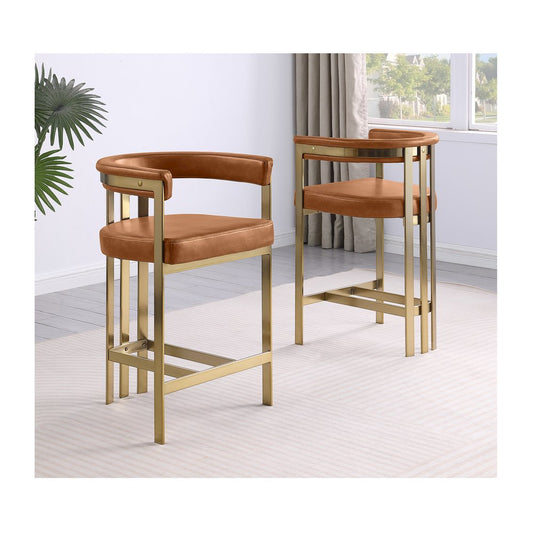 Single Leather-Aire Barstool Toffee with Gold Chrome Base