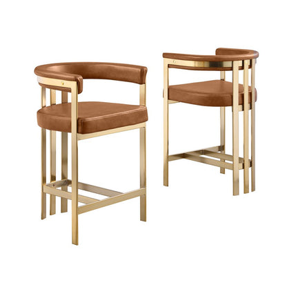 Single Leather-Aire Barstool Toffee with Gold Chrome Base