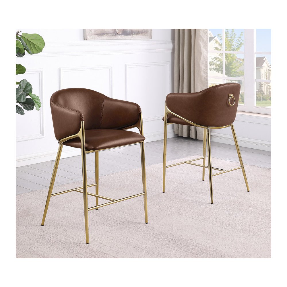 Single Leather-Aire Barstool Mocha with Gold Chrome Base