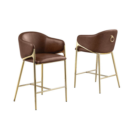 Single Leather-Aire Barstool Mocha with Gold Chrome Base