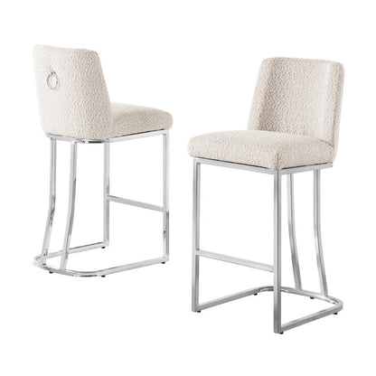 Cream With Silver Base Barstools, Set Of 2