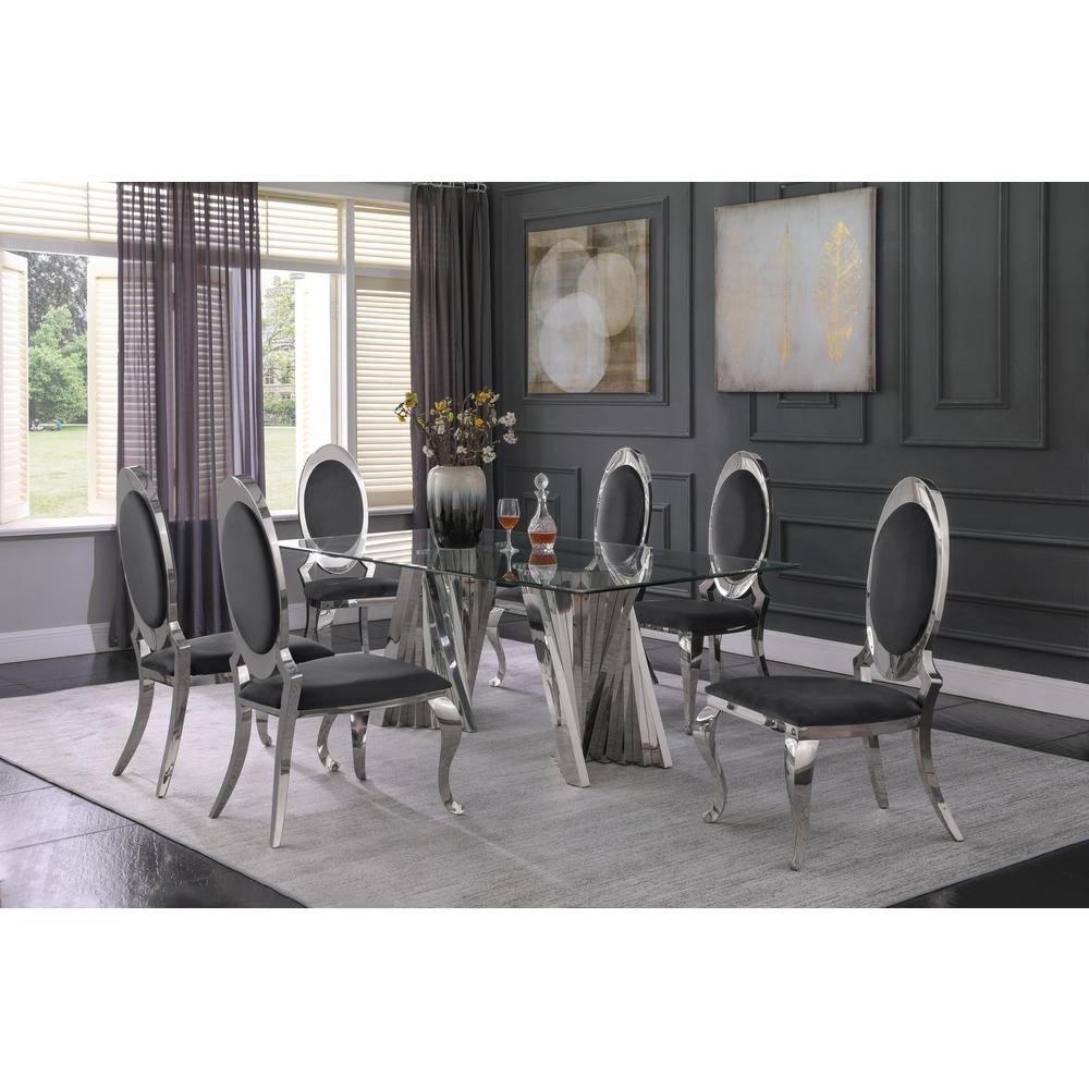 Velvet Uph. Dining Chair, Stainless Steel Frame (Set of 2) - Dark Grey