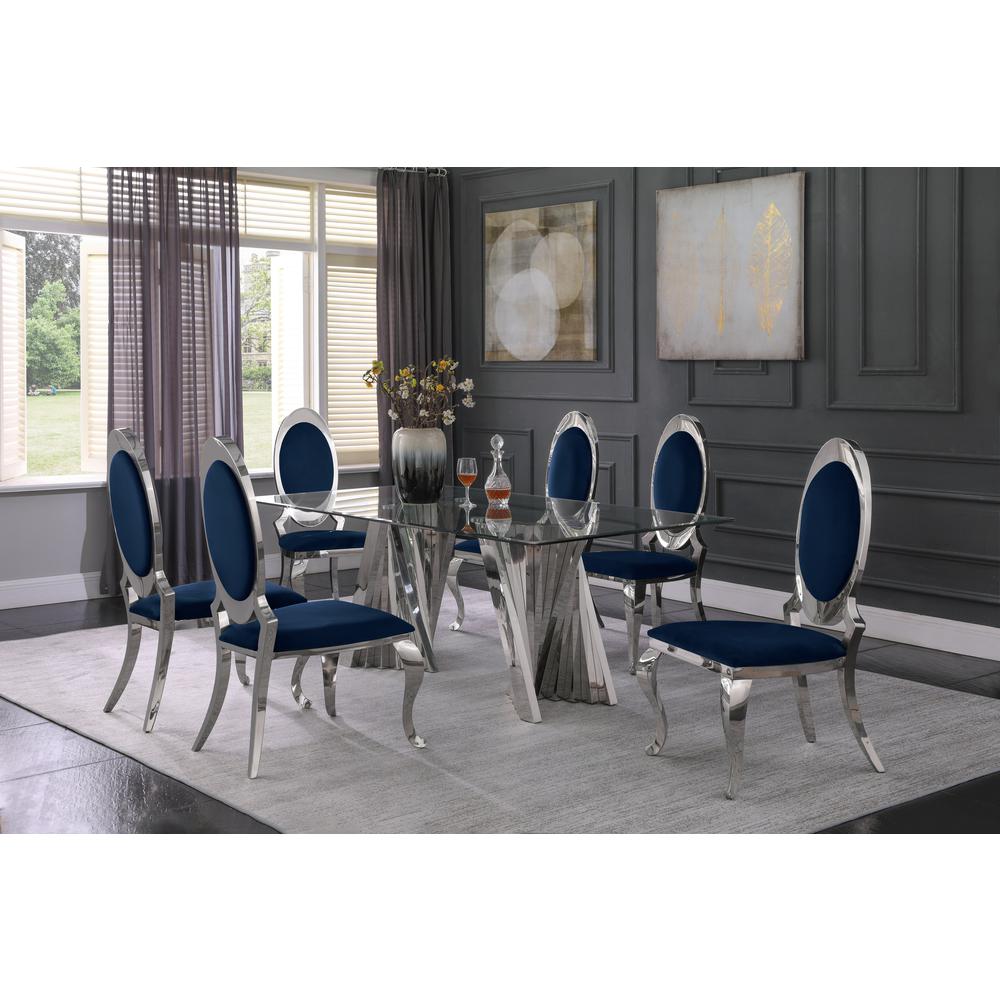 Velvet Uph. Dining Chair, Stainless Steel Frame (Set of 2) - Navy Blue