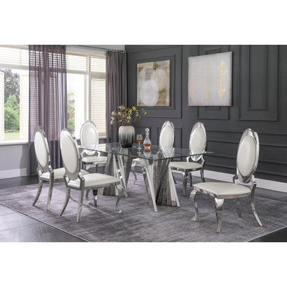 Faux Leather Dining Chair, Stainless Steel Frame (Set of 2) - White