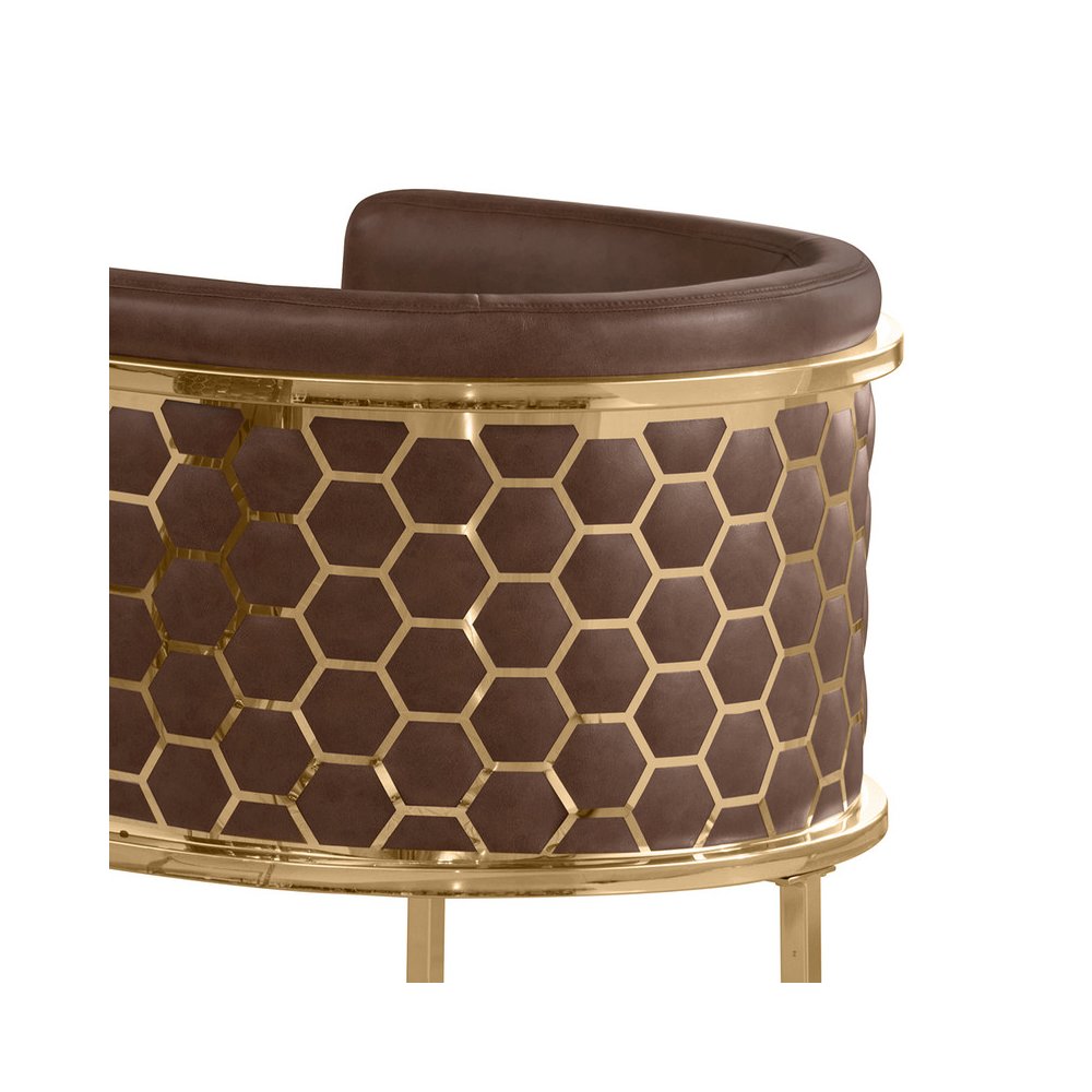 Mocha with Honeycomb Gold Base Barstool, Set of 1