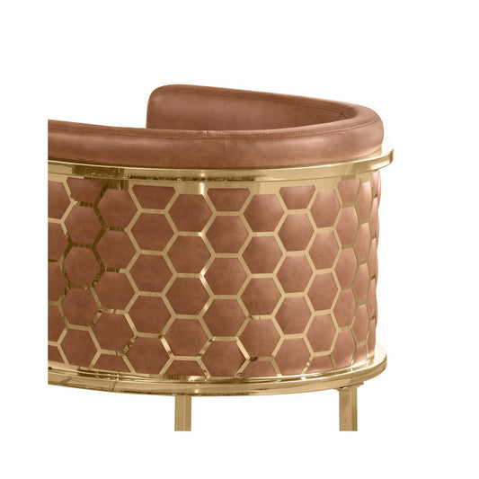 Toffee with Honeycomb Gold Base Barstool, Set of 1