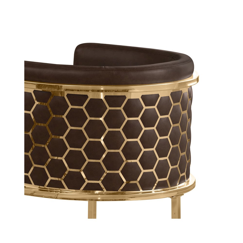Espresso with Honeycomb Gold Base Barstool, Set of 1